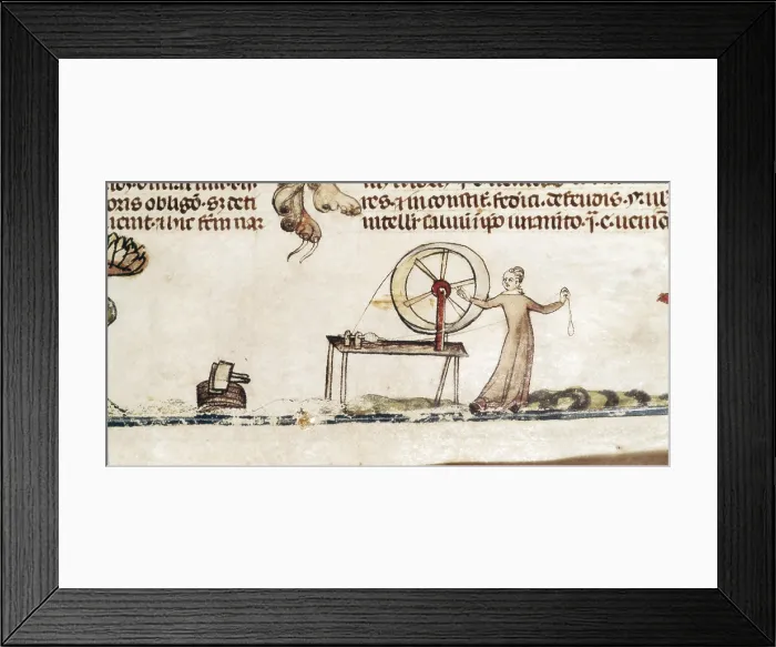 Framed Print : Manuscript Royal 10 E. (14th c.). Distaff. Gothic art. Miniature Painting. UNITED KINGDOM. London. The British Museum. AISA / Everett Collection (16970)**US SALES ONLY**
