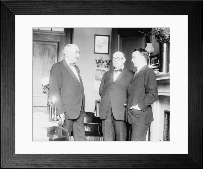 Framed Print : Warren G. Harding (1865-1923), with wealthy industrialist and Republican Party Treasurer, William Boyce Thompson, and Theodore Roosevelt Jr. in 1920