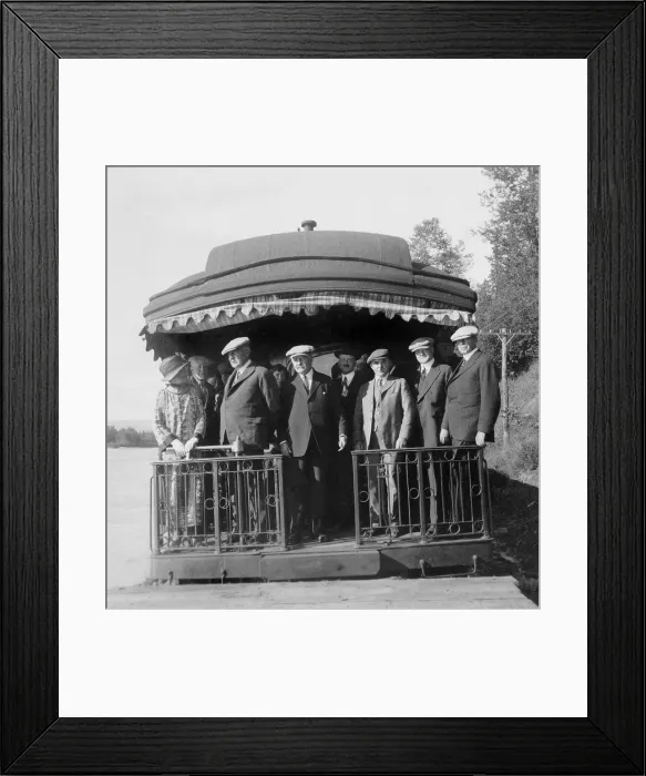 Framed Print : President's train in Alaska with some of the entourage of seventy-five on the cabouse, Left to right: Mrs. Harding, President Harding, Mrs. Jennings, Gov. Bone, Steese, Sec