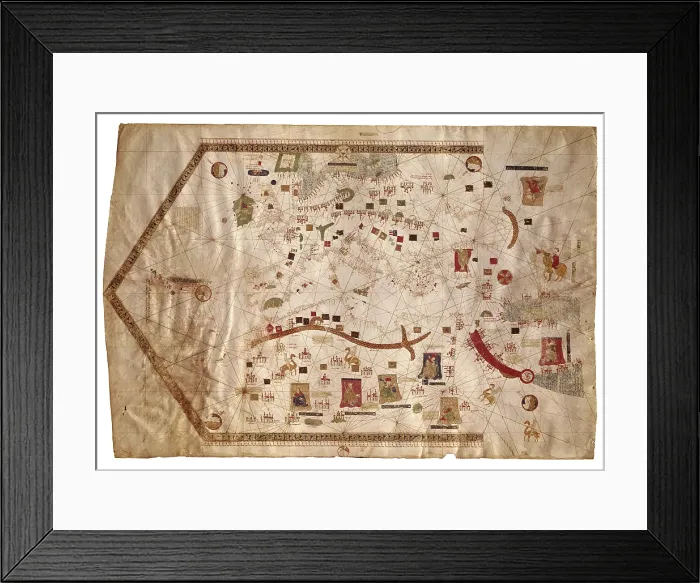 Framed Print : Portolan chart of the Mediterranean sea (1439) of Gabriel de Vallseca. It belonged to Amerigo Vespucci. SPAIN. Barcelona. Barcelona Maritime Museum