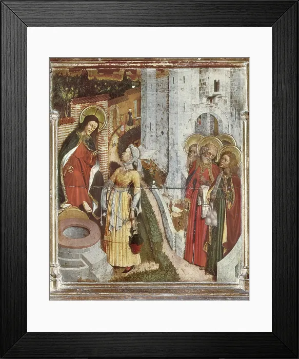 Framed Print : MARTORELLBernat ( -1452). Altarpiece of Transfiguration. 1449-1452. SPAIN. Barcelona. Cathedral. Detail. Jesus and the Samaritan Woman. International gothic. Tempera on wood