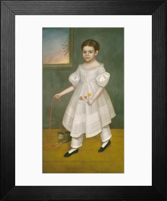 Framed Print : Girl with Kitten, Joseph Goodhue Chandler, 1836-38, American Nave painting, oil on canvas