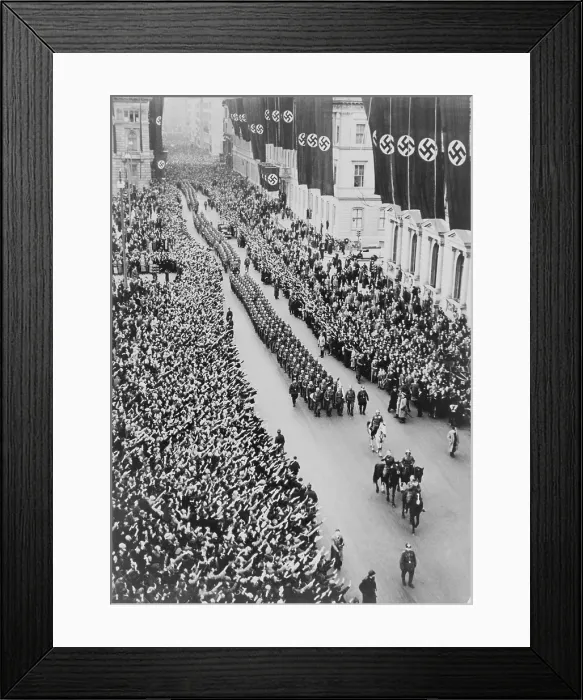 Framed Print : German crowds saluting during a Berlin military parade celebrating the Anschluss, the German Annexation of Austria in 1938