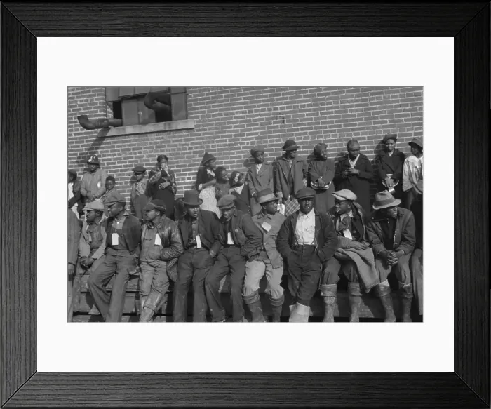 Framed Print : African American flood refugees with ID tags at Forrest City, Arkansas, Feb. 1937. The men have tags while the women and children behind them hold plates. Photo by Edwin Locke Framed Print : African American flood refugees with ID tags at Forrest City, Arkansas, Feb. 1937. The men have tags while the women and children behind them hold plates. Photo by Edwin Locke