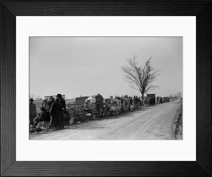 Framed Print : Evicted sharecroppers protest along Highway 60, Missouri, 1939. Their belongings on the roadside are their protest, organized by the Southern Tenant Farmers Union