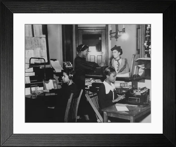 Framed Print : African Americans working at the colored YMCA in Chicago. WPA National Youth Administration supplied the part-time workers in a racially segregated WPA program. Ca