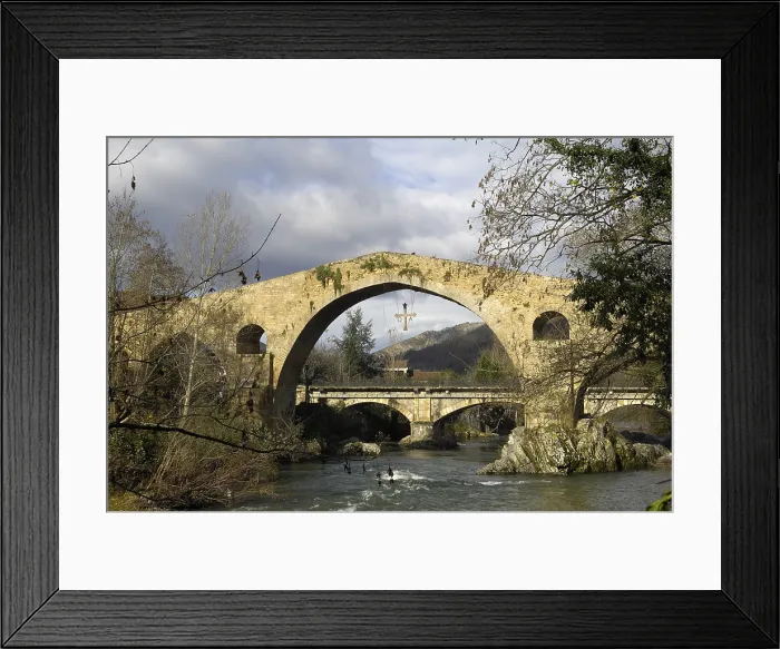 Framed Print : SPAIN. Cangas de Onis. Medieval bridge of Cangas (14th c.), also known as the Roman Bridge. Gothic art. ; Romanesque art