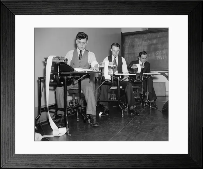 Framed Print : Clerks at the Farm Credit Administration working on Civilian Resource Conservation CCC Program reports. 1937