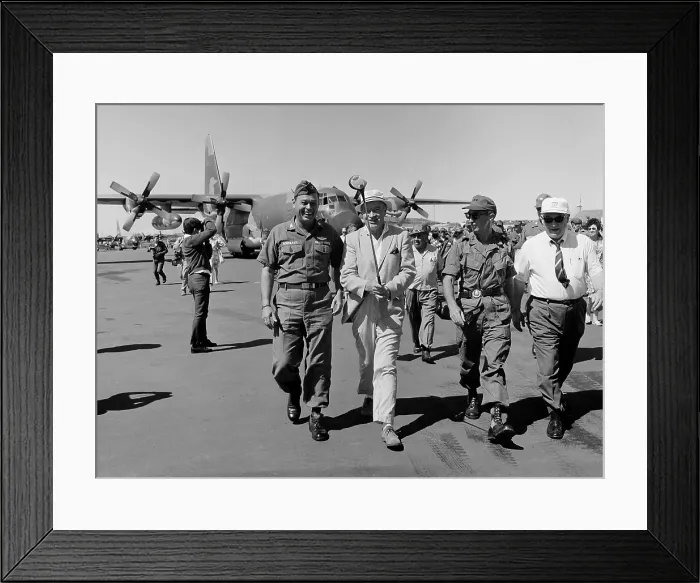 Framed Print : USO entertains troops in Vietnam. Bob Hope, walks with General A.S. Collins and Colonel William Bonneaux, upon arrival of the USO plane at Pleiku Air Base, South Vietnam, Dec