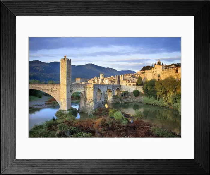 Framed Print : SPAIN. Besalu. Romanesque bridge over the Fluvi river. Romanesque art. - Lucas Vallecillos / Iberfoto / Everett Collection (237469)**US SALES ONLY**