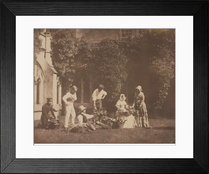 Framed Print : GROUP IN THE LACACK ABBEY CLOISTER, an 1844 photo by William Henry Fox Talbot (1800-1877)