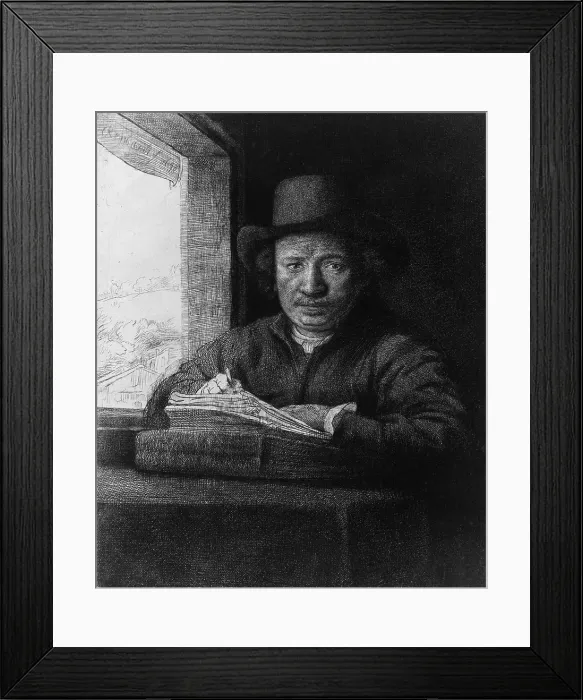 Framed Print : Rembrandt van Rijn (1606-1669), in a self portrait etching of 1648