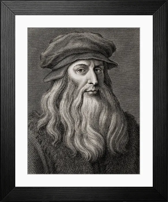 Framed Print : Leonardo da Vinci (1452-1519), Italian Renaissance painter from Florence. Engraving by Cosomo Colombini (d. 1812) after a Leonardo self portrait. Ca. 1500 Framed Print : Leonardo da Vinci (1452-1519), Italian Renaissance painter from Florence. Engraving by Cosomo Colombini (d. 1812) after a Leonardo self portrait. Ca. 1500