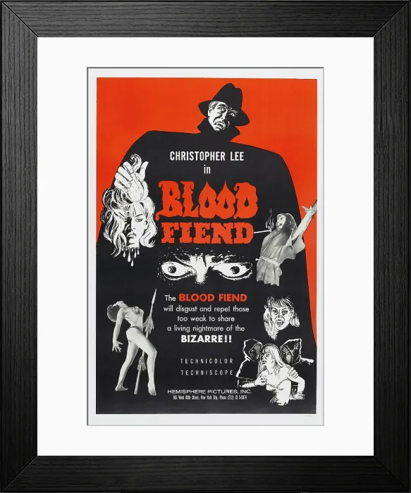 Framed Print : BLOOD FIEND, (aka THEATRE OF DEATH), US poster art, top: Christopher Lee, 1967 Framed Print : BLOOD FIEND, (aka THEATRE OF DEATH), US poster art, top: Christopher Lee, 1967