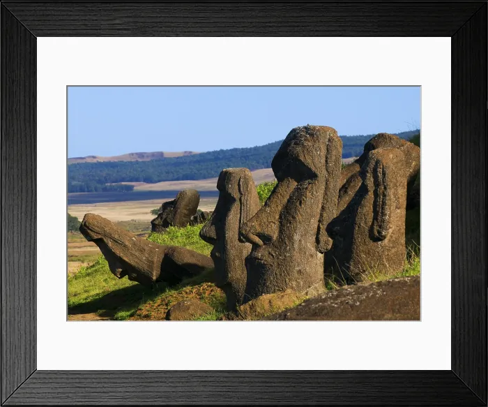 Framed Print : CHILE. VALPARAISO. Ahu Tongariki. Easter Island. Rapa Nui National Park. Rano Raraku. Moai quarry. Art of Oceania. Sculpture
