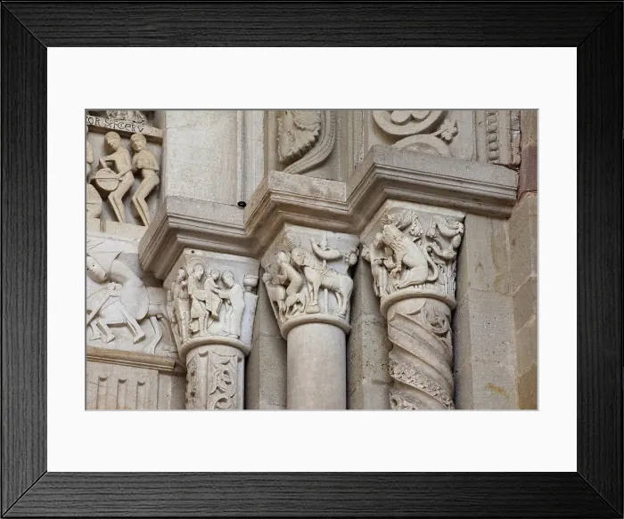Framed Print : FRANCE. Autun. Cathedral of St. Lazare. 12th century. Western facade. Detail of the capitals depicting Bible scenes. Gothic art. Relief
