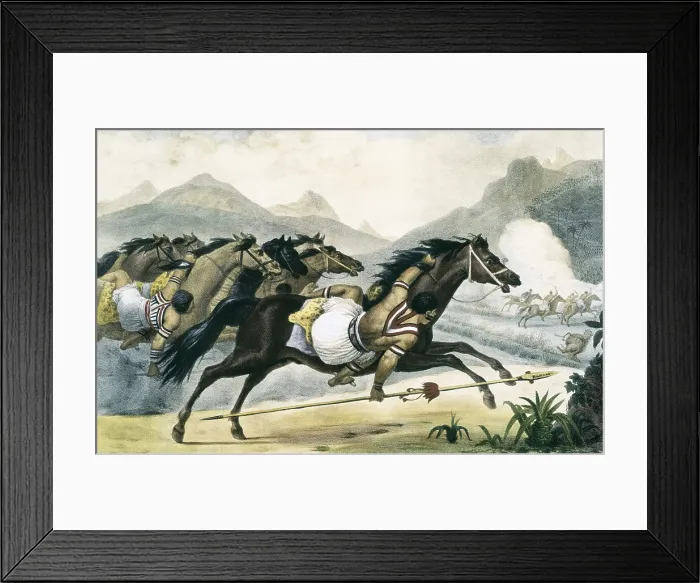 Framed Print : DEBRET, Jean Baptiste (1768-1848). A Colourful and Historic Journey to Brazil. 1839. Guaicuru riders. Costumbrism. Litography Framed Print : DEBRET, Jean Baptiste (1768-1848). A Colourful and Historic Journey to Brazil. 1839. Guaicuru riders. Costumbrism. Litography