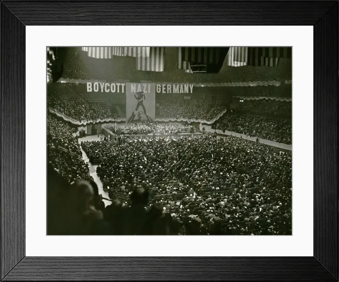 Framed Print : Massive anti-Nazis demonstration calls for a Boycott of Nazi Germany, in Madison Square Garden, New York City, March 15, 1937 Framed Print : Massive anti-Nazis demonstration calls for a Boycott of Nazi Germany, in Madison Square Garden, New York City, March 15, 1937