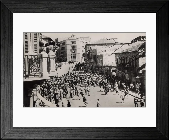 Framed Print : Jerusalem girls on balcony look down on riots on the street below on 1939 May 27 Framed Print : Jerusalem girls on balcony look down on riots on the street below on 1939 May 27