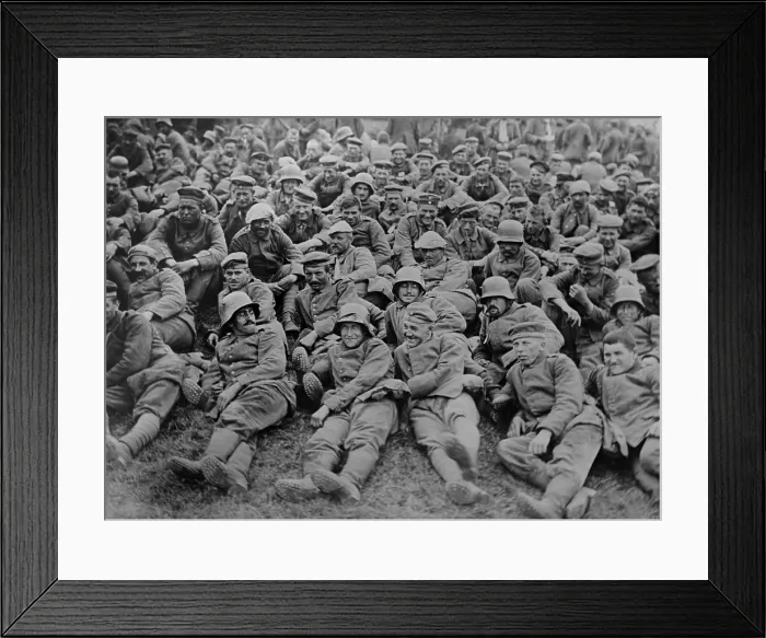 Framed Print : German WW1 POWs who surrendered at Messines Ridge in June 1917. Several soldiers wear the steel helmets introduced in 1916. (BSLOC_2012_4_182) Framed Print : German WW1 POWs who surrendered at Messines Ridge in June 1917. Several soldiers wear the steel helmets introduced in 1916. (BSLOC_2012_4_182)