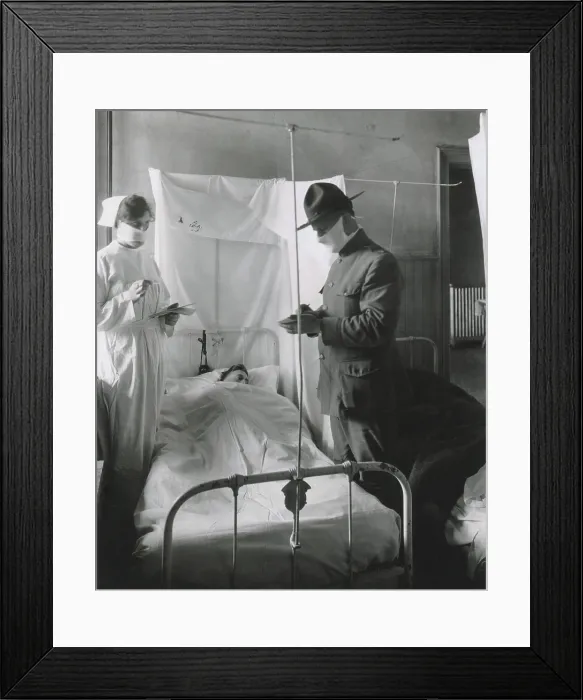 Framed Print : World War 1. Spanish Influenza in American Army hospitals