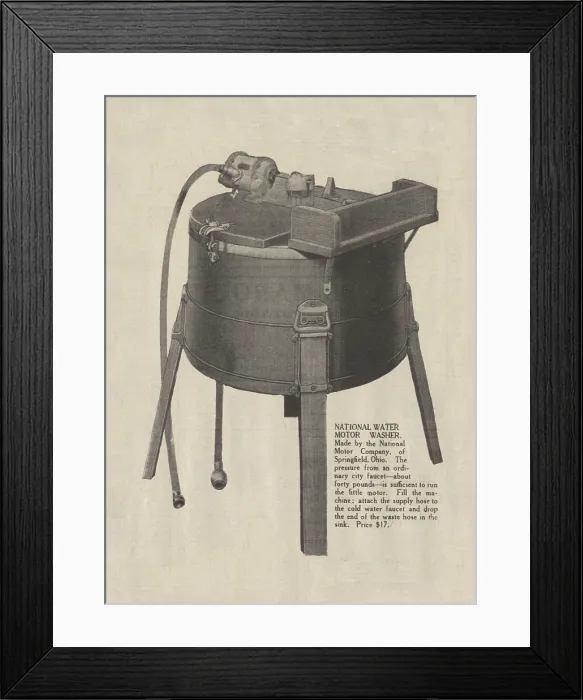 Framed Print : Washing Machine. An early electric washing machine advertisment, 1916