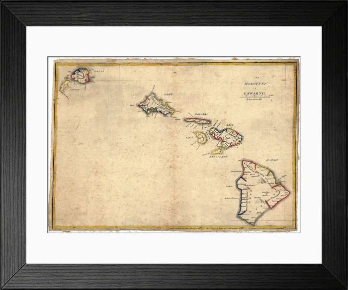 Framed Print : Hawaii. Map of the Hawaiian islands, 1837