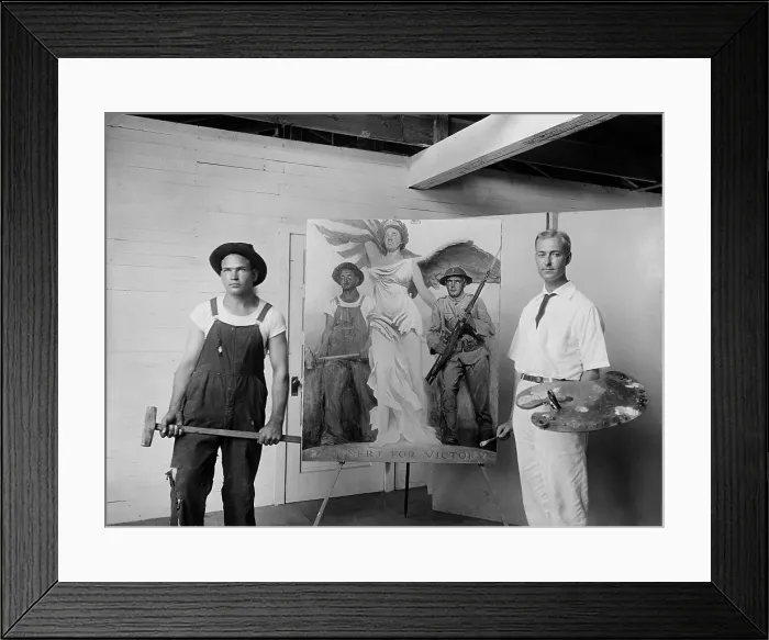 Framed Print : Artist Gerrit Beneker with war poster and his model in 1918. (BSLOC_2012_4_25)