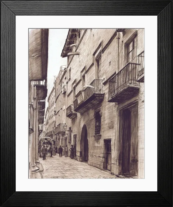 Framed Print : BAIXERAS i VERDAGUER, Dionis (1862-1943). Montcada Street. Drawing. SPAIN. Barcelona. Barcelona City History Museum. - J Framed Print : BAIXERAS i VERDAGUER, Dionis (1862-1943). Montcada Street. Drawing. SPAIN. Barcelona. Barcelona City History Museum. - J