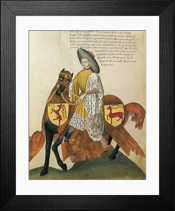 Framed Print : CAPODILISTA, Giovanni Francesco (15th c. - 15th c.). Capodilista Codex. 1434. Portrait of Pisano Capodilista. Folio 27. Renaissance art. Quattrocento. Miniature Painting. ITALY