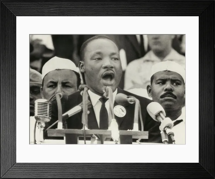 Framed Print : March on Washington. Martin Luther King delivers his famous I Have a Dream speech from the steps of the Lincoln Memorial