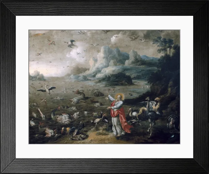 Framed Print : BOUTTATS, Jacob (ca. 1660 - ca. 1718). The creation of the fish and the birds. ca. 1700. Series of twelve paintings on copper with passages of Genesis. Baroque art. ; Flemish art