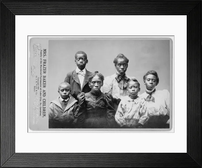 Framed Print : Widow and the surviving children of Frazer Baker. Baker, was appointed postmaster of the Lake City, North Carolina, a largely African American town. On Feb