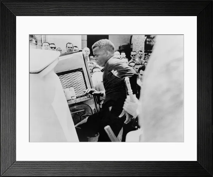 Framed Print : John Lewis being ushered into a police patrol wagon during a demonstration in Nashville, Tennessee. April 29, 1964 Framed Print : John Lewis being ushered into a police patrol wagon during a demonstration in Nashville, Tennessee. April 29, 1964