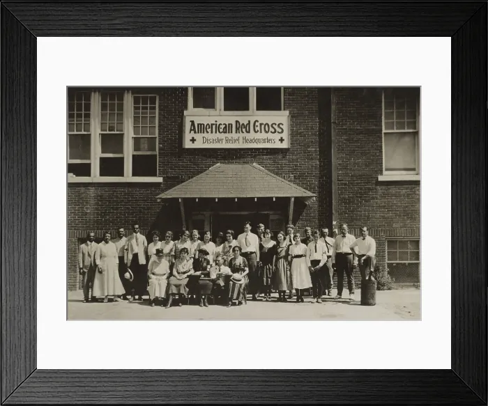 Framed Print : Tulsa Oklahoma Race Riot of 1921. African American and White relief workers in front of Red Cross Disaster Relief Headquarters