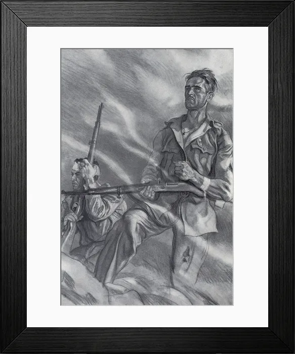 Framed Print : Spanish Civil War (1936-1939). March of the southern columns to the front of Madrid (autumn 1936). Drawing by Carlos SAenz de Tejada. Drawing. - J Framed Print : Spanish Civil War (1936-1939). March of the southern columns to the front of Madrid (autumn 1936). Drawing by Carlos SAenz de Tejada. Drawing. - J