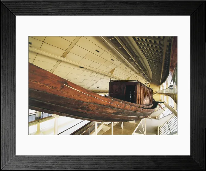 Framed Print : Solar boat. 25th c. BC. Solar boat. Egyptian art. Old Kingdom. EGYPT. Giza. Solar Boat Museum. Proc: EGYPT. Giza. Great Pyramid of Giza (Khufu's Pyramid)