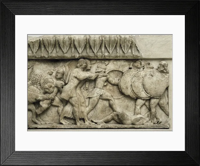 Framed Print : Pediment and frieze from the treasury of the Siphnians. ca. 525 BC. Detail of the northern frieze Framed Print : Pediment and frieze from the treasury of the Siphnians. ca. 525 BC. Detail of the northern frieze