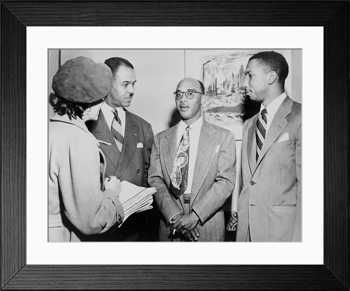 Framed Print : NAACP leaders during press conference at their New York City headquarters. L-R: Roy Wilkins, Heman Sweatt, Robert L. Carter. 1950