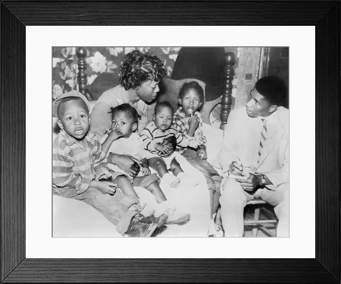 Framed Print : Racist Murder in Mississippi. Bulah Melton, widow of shotgun-victim Clinton Melton, talks with NAACP field secretary Medgar Evers