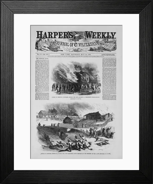 Framed Print : Front Page of a newspaper reports about a race riot in Memphis, Tennessee, May 2, 1866