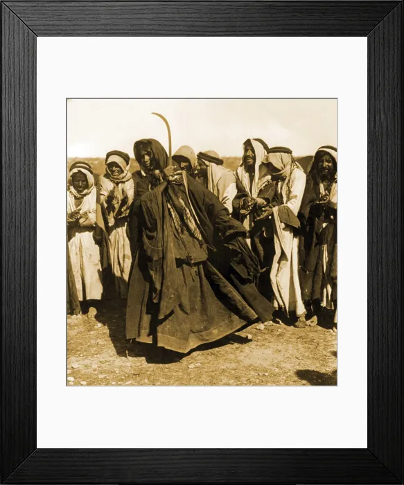 Framed Print : Bedouin maiden performing traditional sword dance. Palestine, 1919