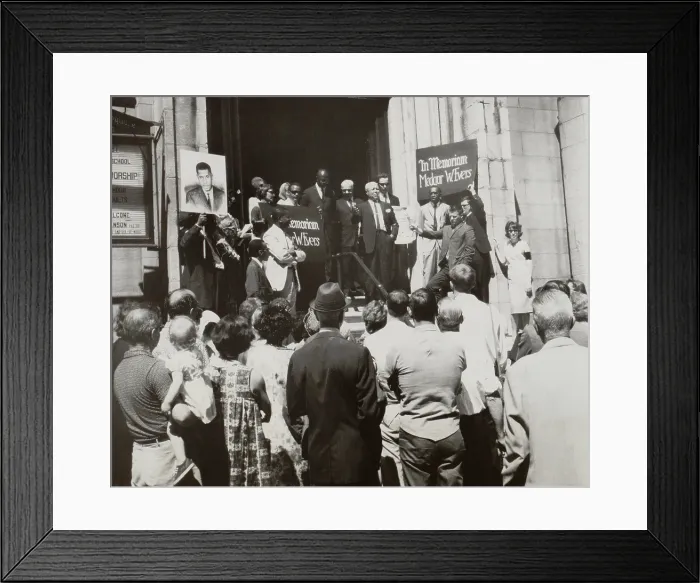 Framed Print : NYC Memorial service for Medgar Evers. On June 12, 1963, Evers was assassinated by White racist Byron De La Beckwith, because of Evers NAACP leadership in Mississippi