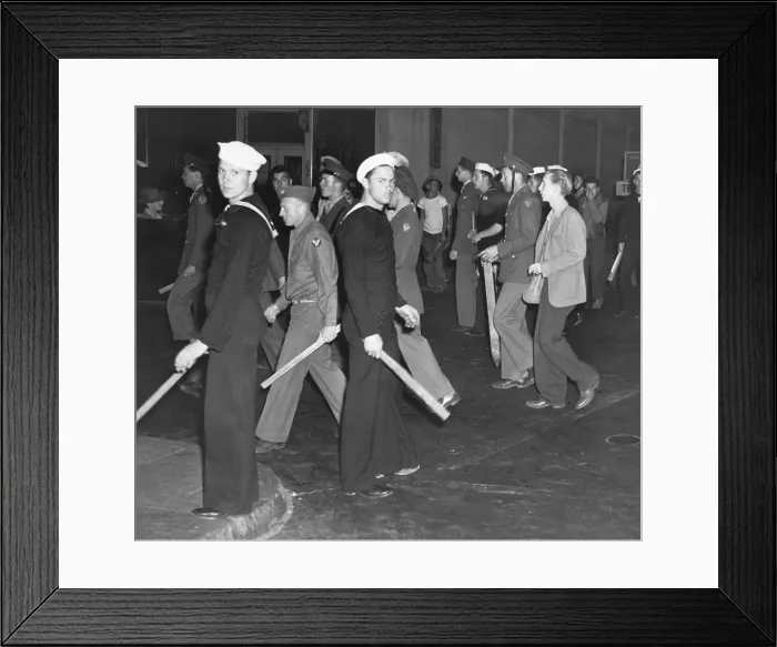 Framed Print : During Zoot Suit riot, Los Angeles in 1943 Sailors and Marines assaulted Latino and African American youths from May 31-June 7, 1943