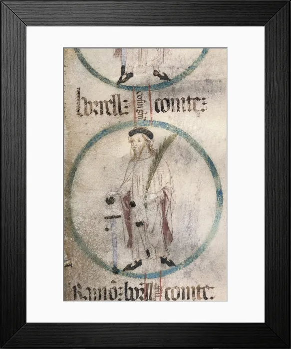 Framed Print : BORRELL II (934-992). Count of BarcelonaGironaand Osona (947-992). Detail of Borrell IICount of Barcelona and Urgell. Genealogy of the Crown of Aragon. ca. 1410. Gothic art