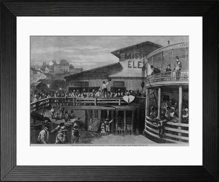 Framed Print : African American passengers leaving Vicksburg, Mississippi in 1879, to escape the oppression of Post-Reconstruction South