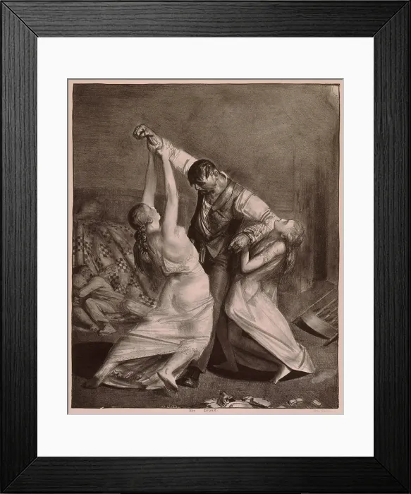 Framed Print : THE DRUNK, a lithograph by George Bellows (1882-1925), shows a woman struggling with her drunken husband. Lithography by American realist, George Bellows (1882-1925). 1923
