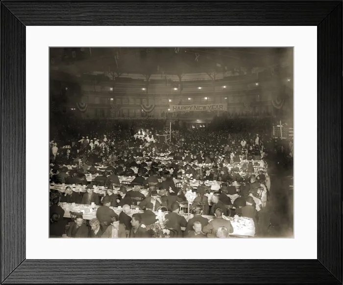 Framed Print : Salvation Army's New Year's Dinner in a large auditorium was attended mostly by men, but also women, children, and African American families, 1910 Framed Print : Salvation Army's New Year's Dinner in a large auditorium was attended mostly by men, but also women, children, and African American families, 1910
