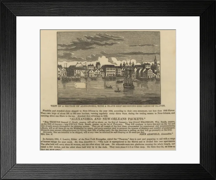 Framed Print : A ship of slaves in 1836 leaving Alexandria, Virginia on the Second Middle Passage