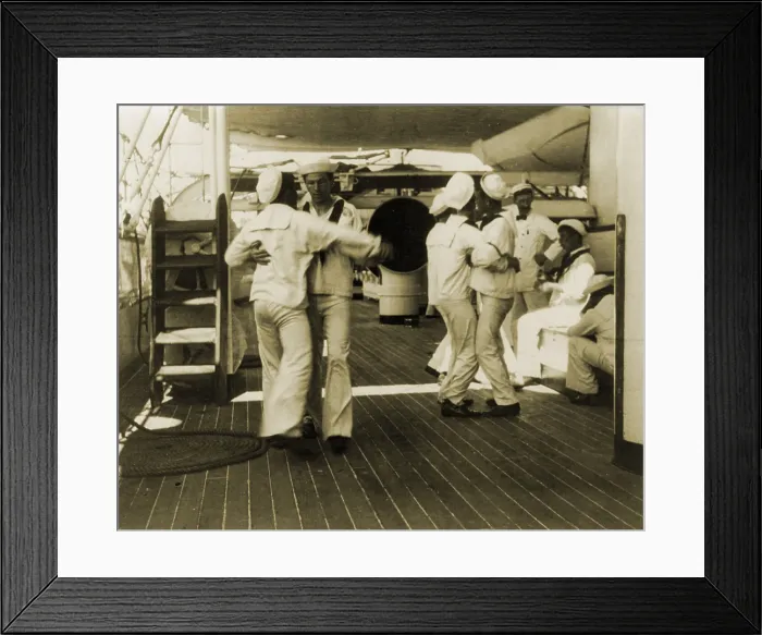 Framed Print : Sailors aboard the USS OLYMPIA waltzing at tiffin (lunch time), 1899